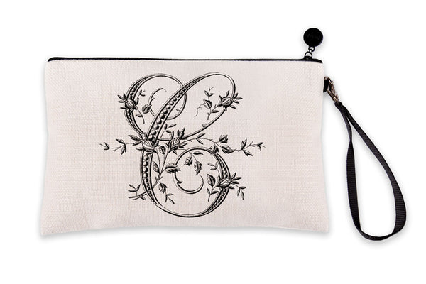 Di Lewis Makeup Bag with Zipper, Vintage Monogram Letter C Black White