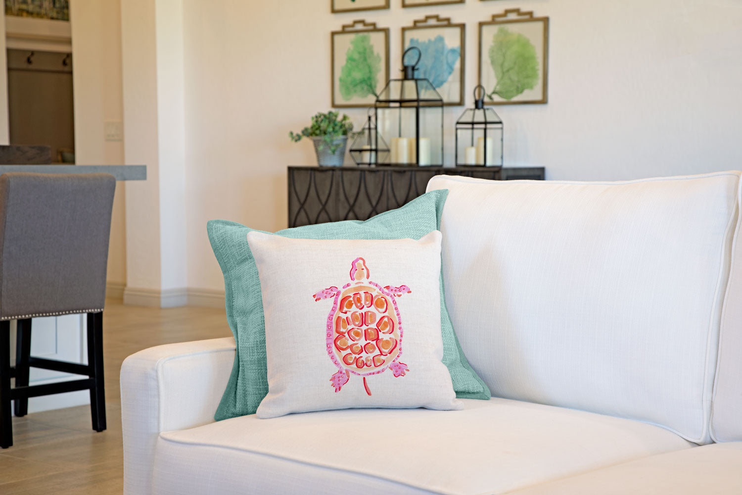 Best Seller Coastal Home Decor Coral Sea Turtle Throw Pillow