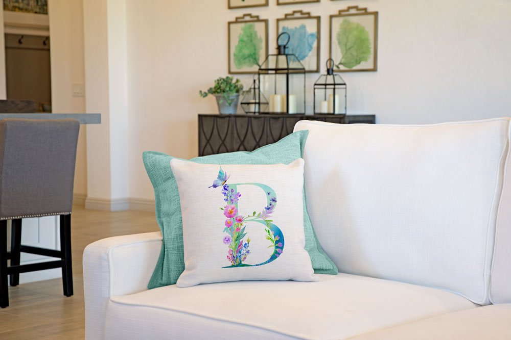  Floral Monogram W Pillow Cover, Light Blue Pillow Cover,  Personalized Floral Initial Throw Pillow, Initial Pillow Cover, Alphabet  Cushion Pillow Case : Home & Kitchen